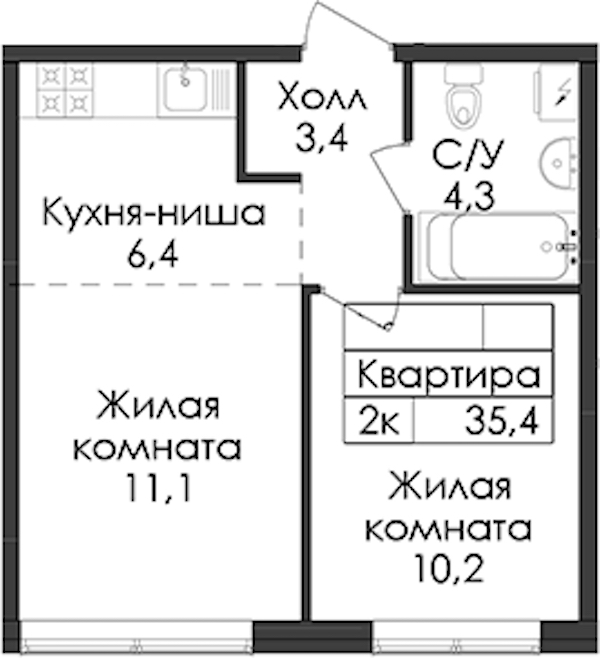 1-комнатная квартира 35.4 м², 1/9 эт., ЖК «Лермонтовский 54»